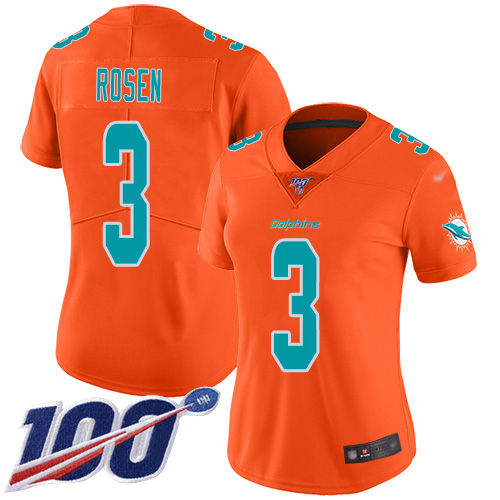 Nike Miami Dolphins #3 Josh Rosen Orange Women Stitched NFL Limited Inverted Legend 100th Season Jersey->women nfl jersey->Women Jersey